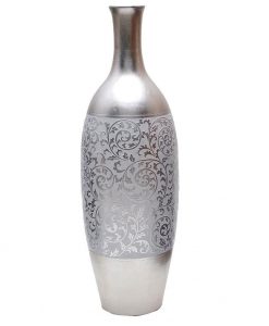 İşleme Motiflerle Süslü Metal Vazo Gümüş Modern Salon Aksesuarı