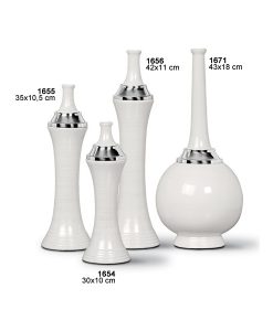 Beyaz Seramik Vazo Seti Metal Yüzüklü Uygun Modern Konsol Süsü
