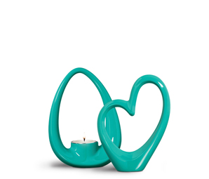 Turkuaz Seramik Mumluk ve Kalp 2'li Modern Salon Aksesuarları