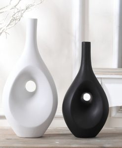 Siyah Beyaz Seramik Çağdaş Tasarım Vazo Modern Salon Aksesuarları Seti