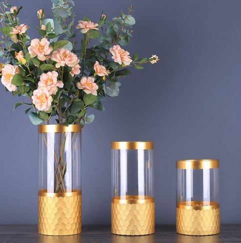 Gold Cam Uclu Silindir Vazo Salon Aksesuari Mim Aksesuar